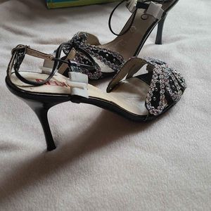 Bejeweled holiday heels brand new size 7.5  with box REDCO BLACK GLITTER